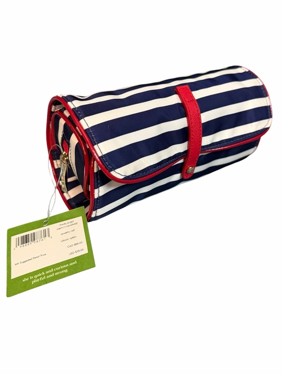 kate spade Handbags - NWT Kate Spade Striped Navy & White Roll Jewelry Travel Vacay Bag with Red Trim
